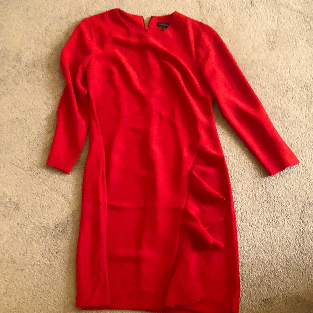 Red dress with left side ruffle